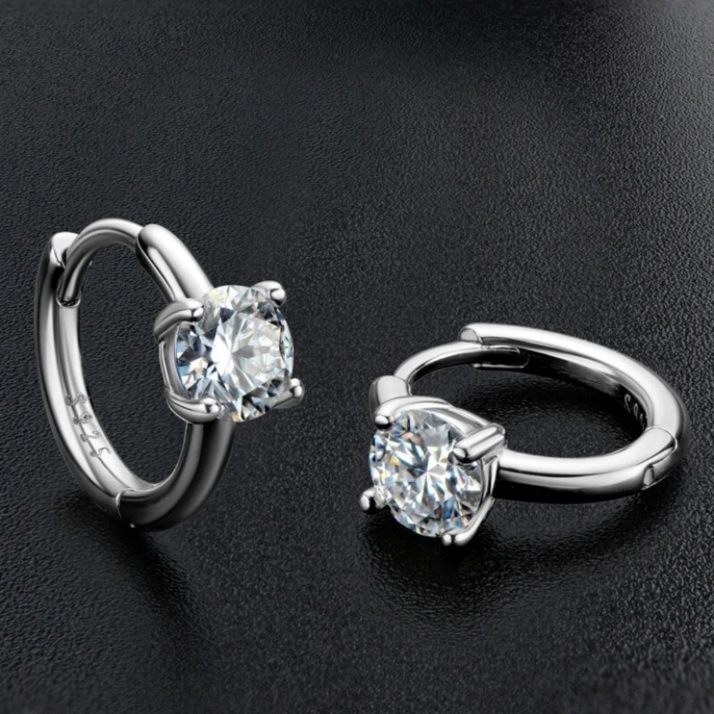 CERTIFIED 0.5 CT Round Cut Four claw Moissanite Hoop Earrings (sterling silver)